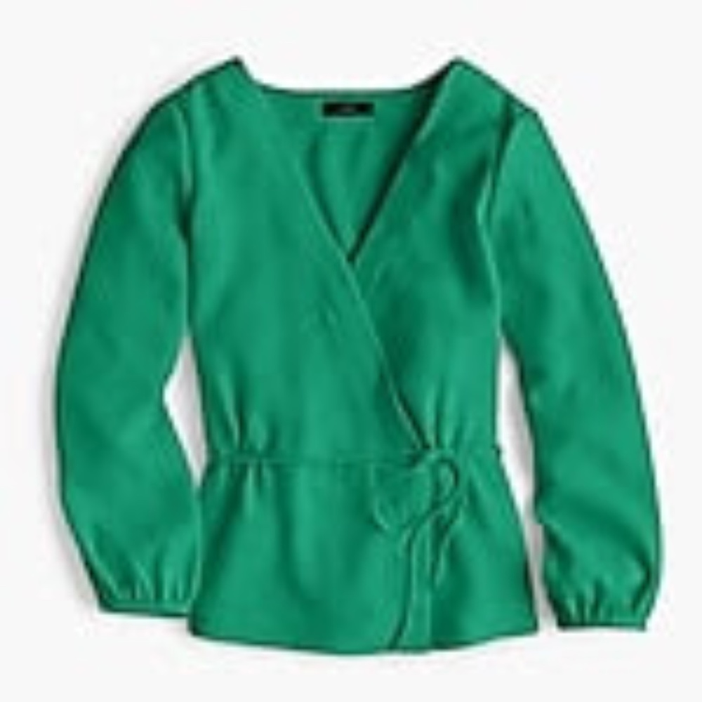 J. Crew Drapey crepe faux-wrap top in Luminary Green, 6P